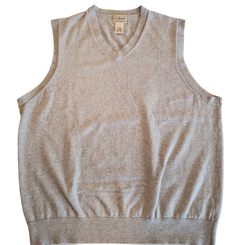 LL Bean Men's Sweater Vest Cashmere and Cotton V Neck Gray XL